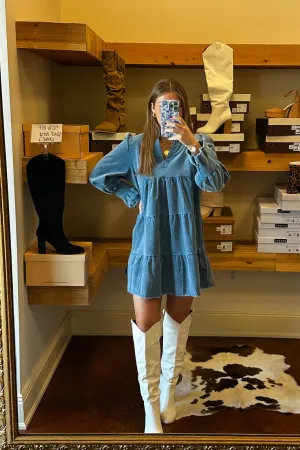 Denim Blue Corduroy Babydoll Dress