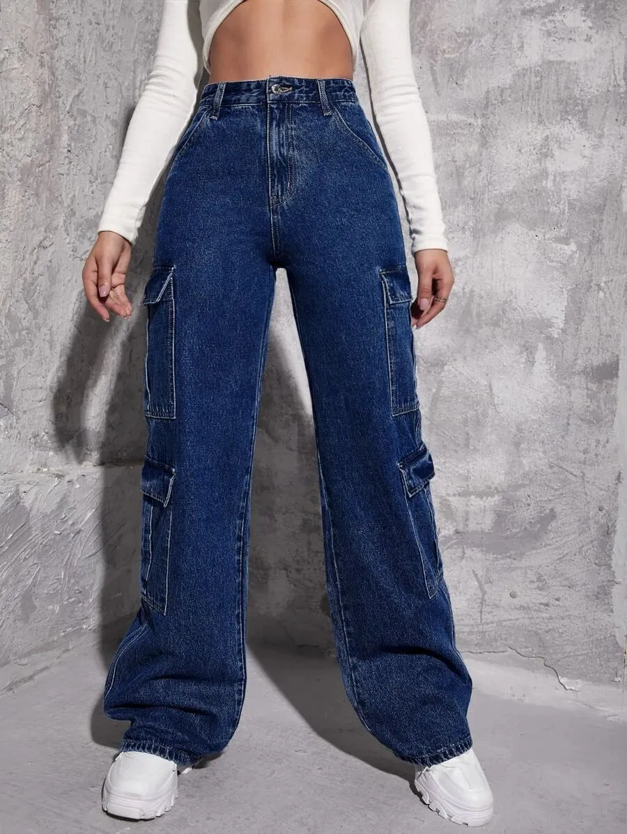 Denim Flap Pocket Cargo Jeans