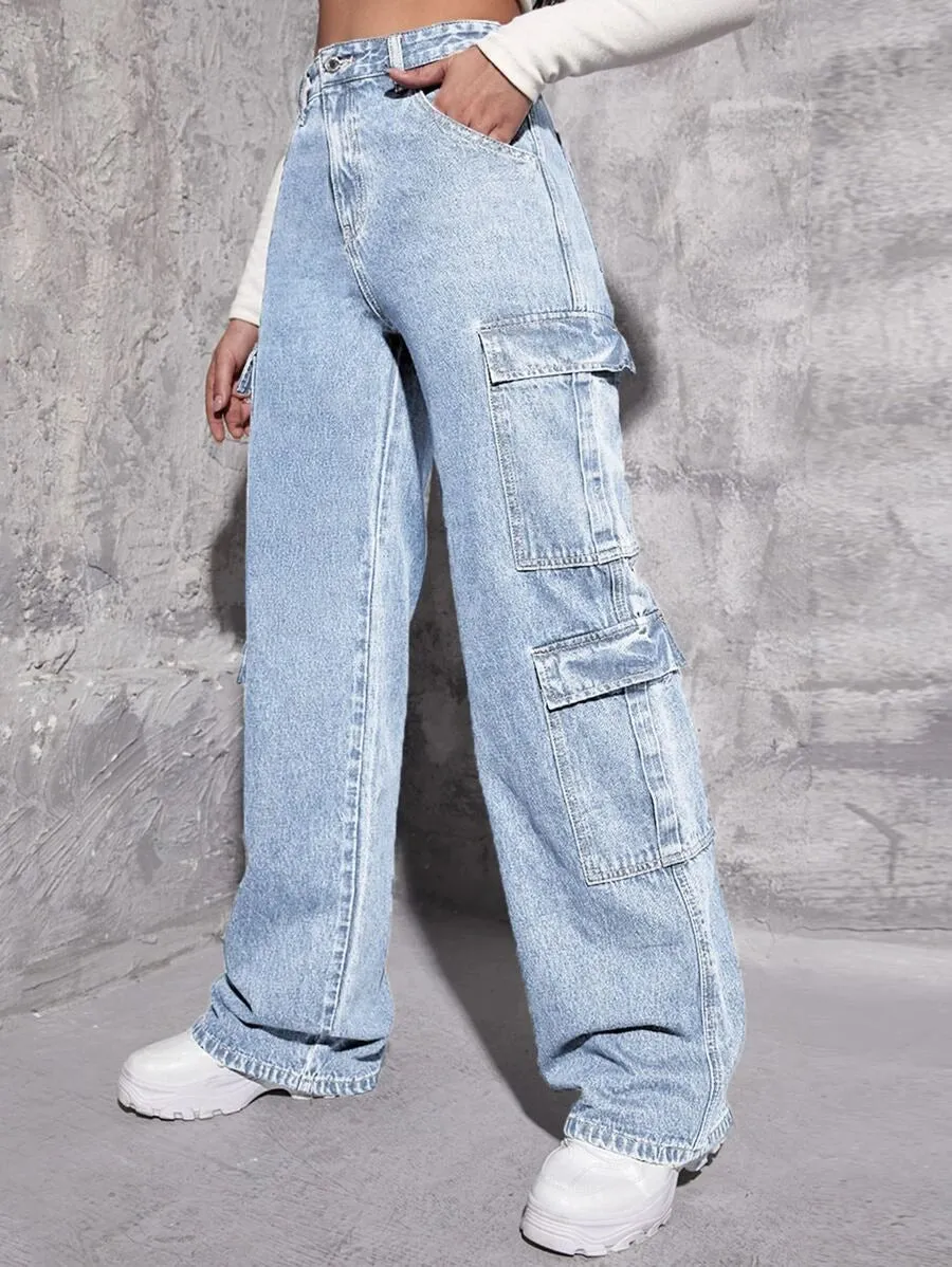 Denim Flap Pocket Cargo Jeans