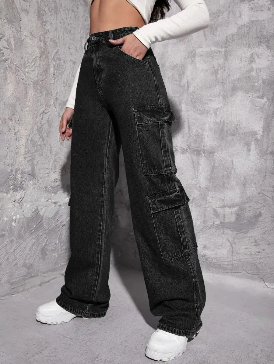 Denim Flap Pocket Cargo Jeans