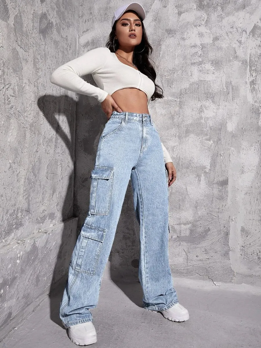 Denim Flap Pocket Cargo Jeans