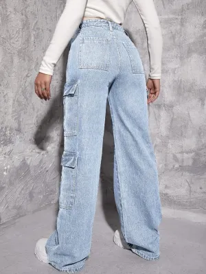 Denim Flap Pocket Cargo Jeans