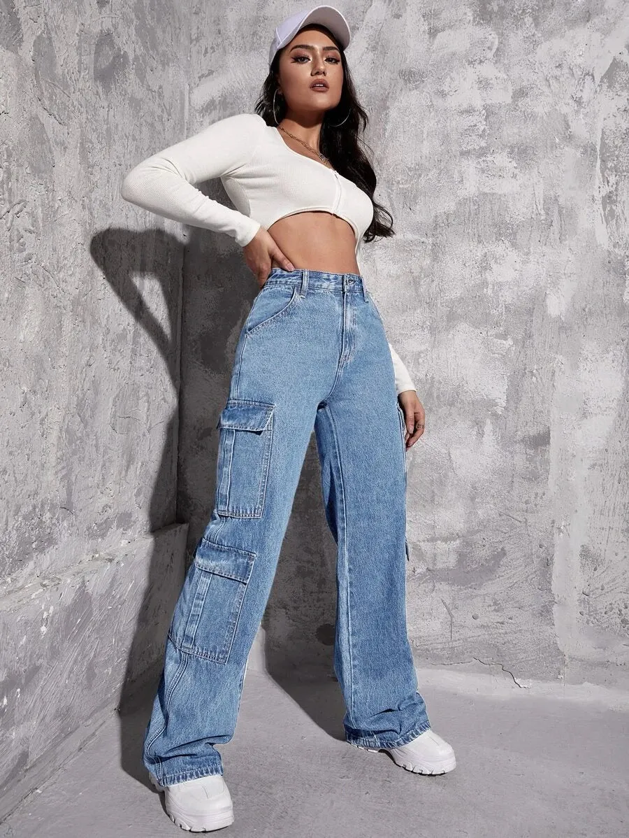 Denim Flap Pocket Cargo Jeans