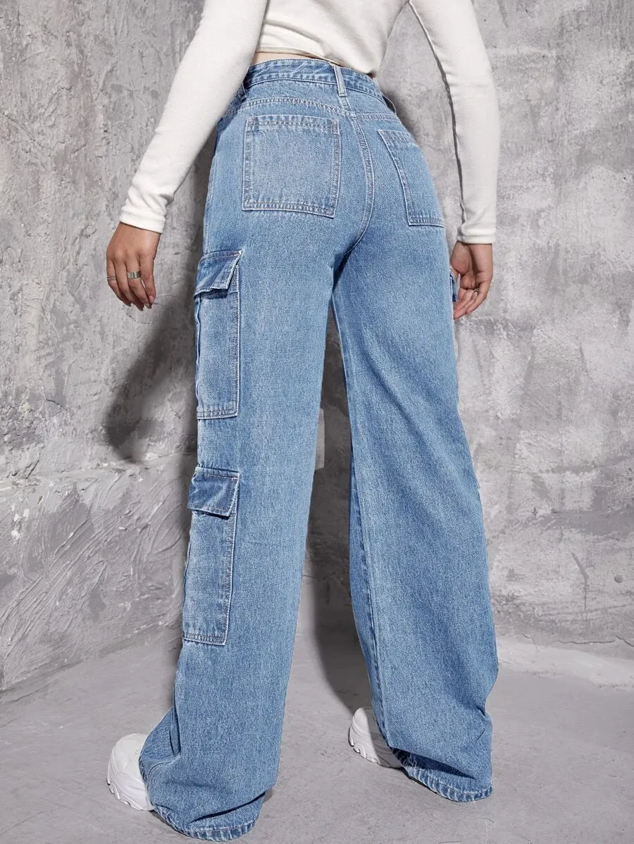 Denim Flap Pocket Cargo Jeans