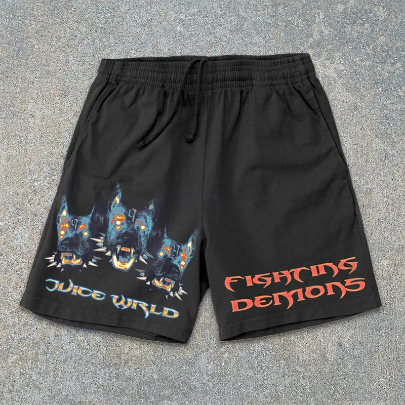 Dog Pattern Mesh Track Shorts