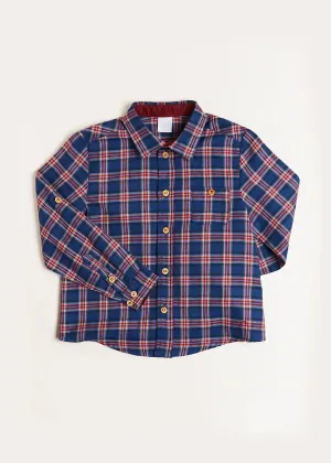 Eaton Check Polo Collar Long Sleeve Shirt in Navy (3-10yrs)