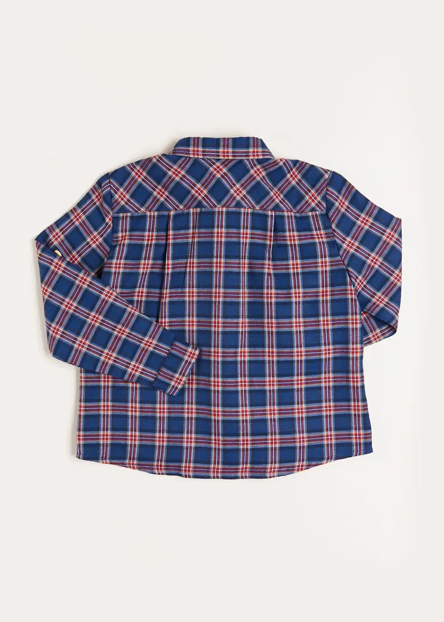Eaton Check Polo Collar Long Sleeve Shirt in Navy (3-10yrs)