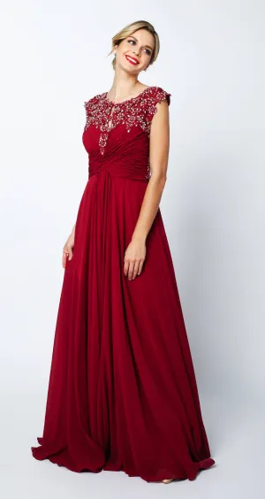 Embroidered Long Cap Sleeve Dress with Sheer Back by Juliet 585