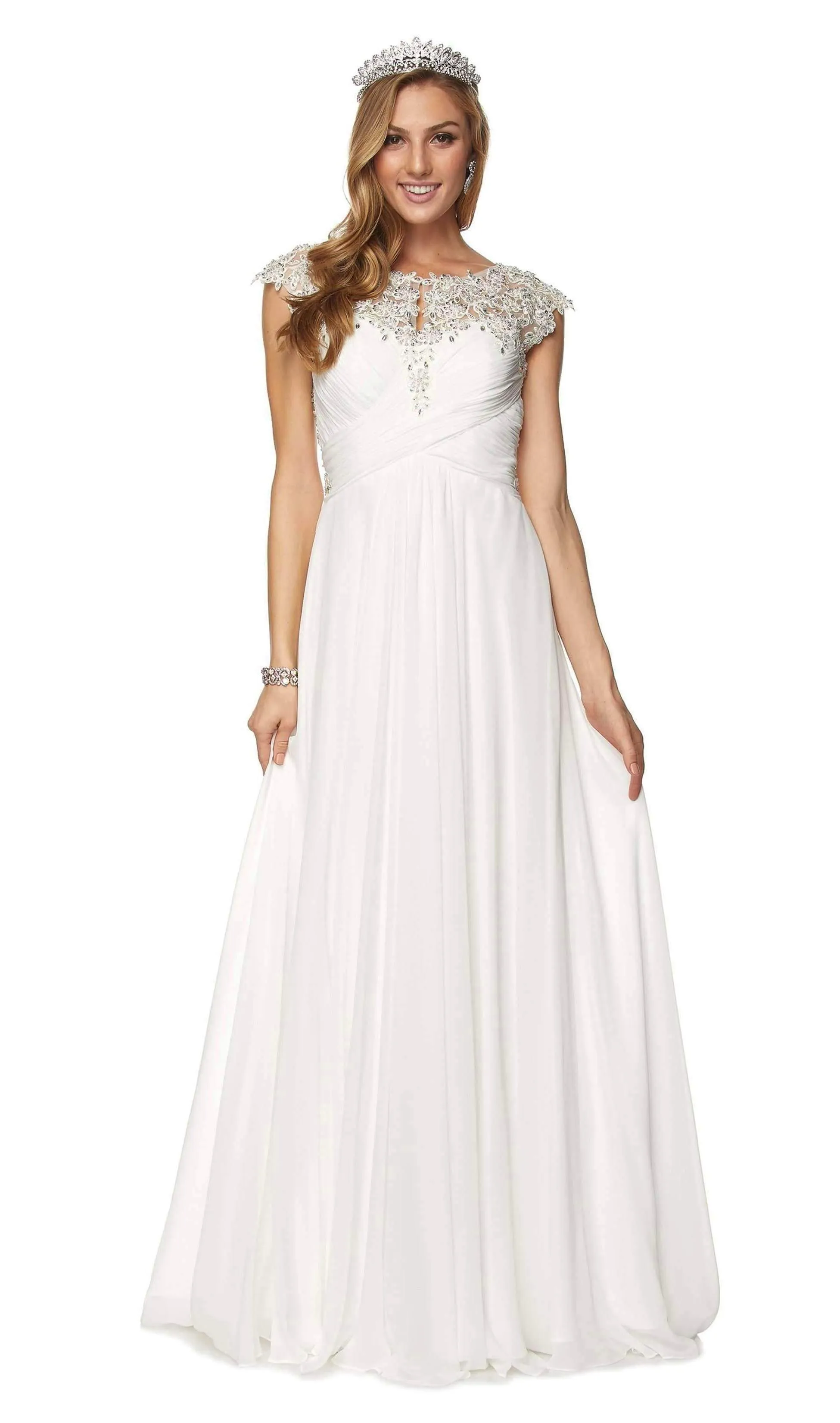 Embroidered Long Cap Sleeve Dress with Sheer Back by Juliet 585