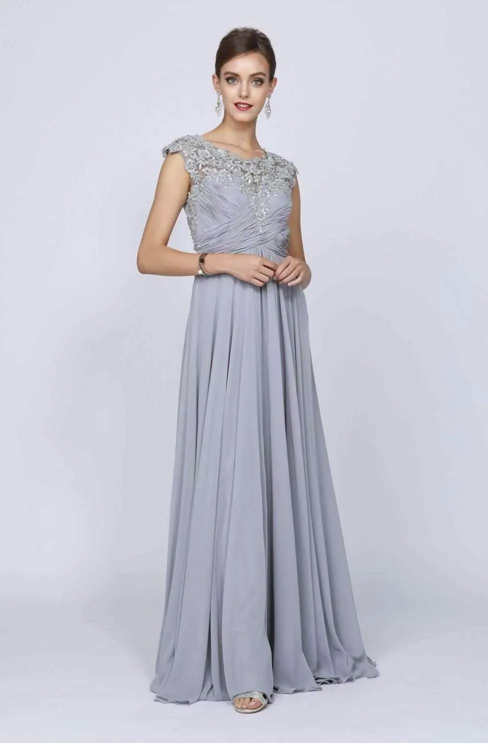 Embroidered Long Cap Sleeve Dress with Sheer Back by Juliet 585