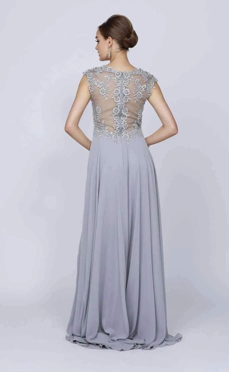 Embroidered Long Cap Sleeve Dress with Sheer Back by Juliet 585