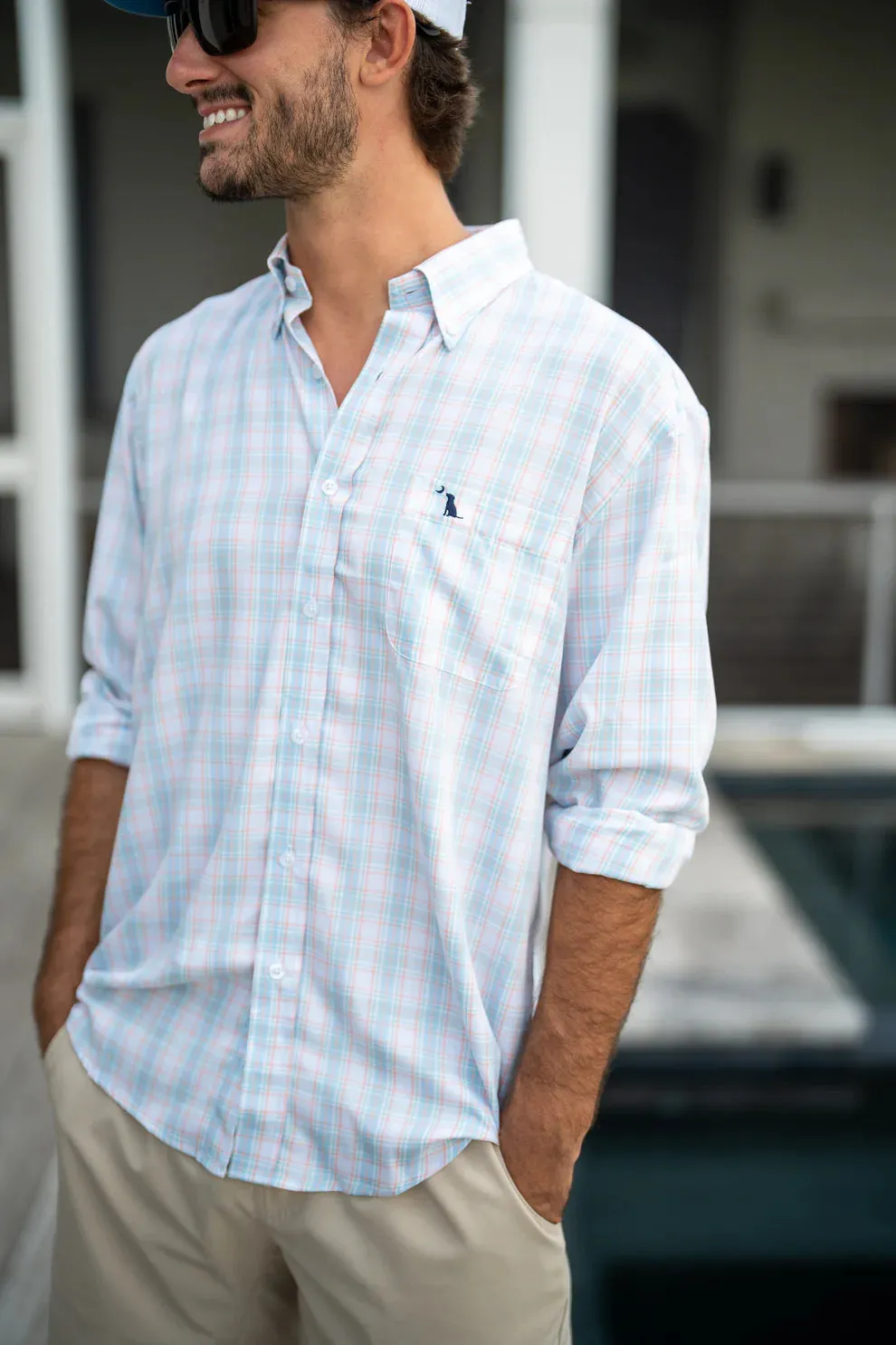Evans Coral and Teal Button Down
