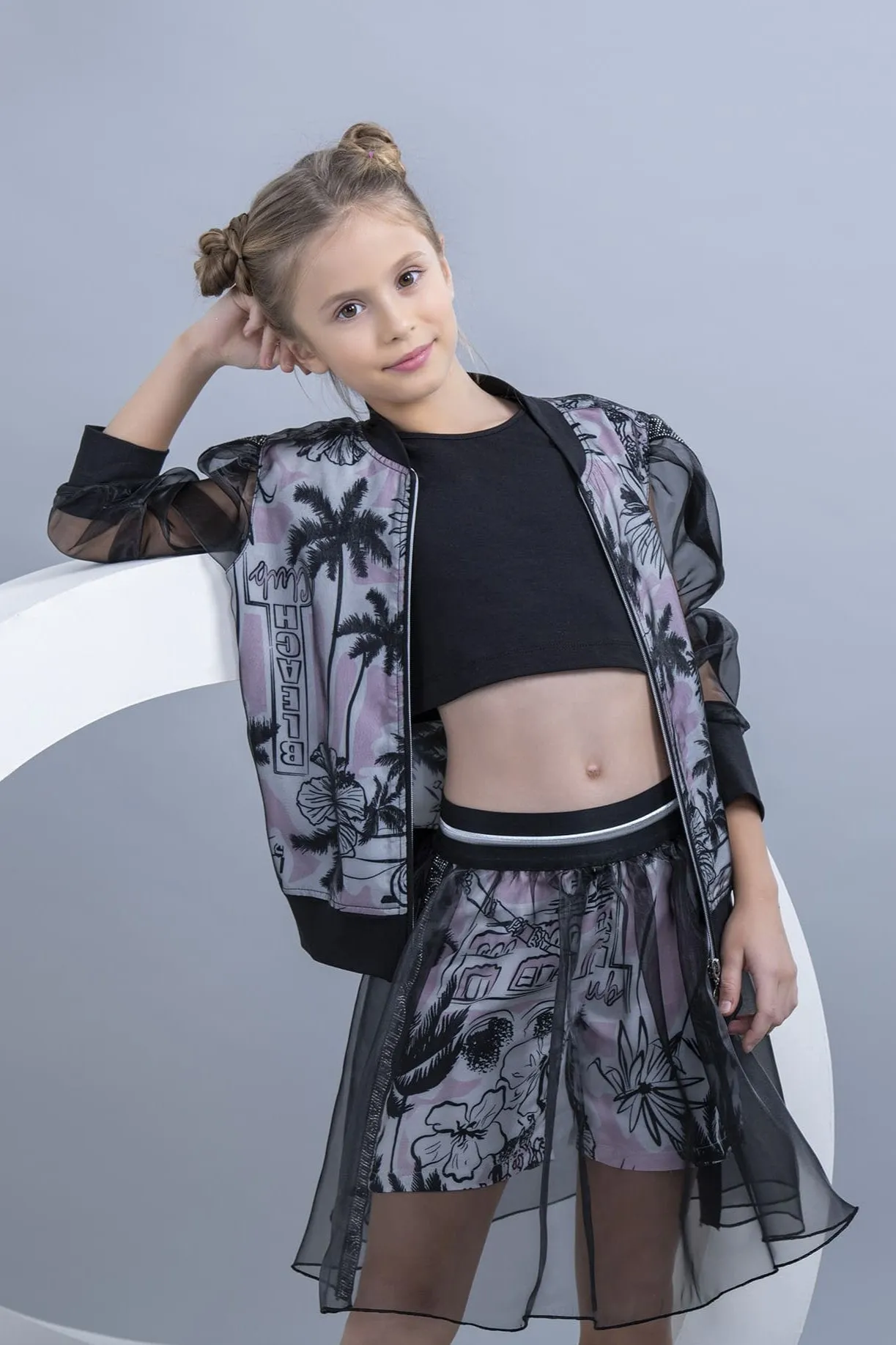 Girls Outfit Palm Themed Bomber and Shorts