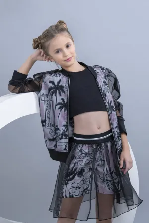 Girls Outfit Palm Themed Bomber and Shorts