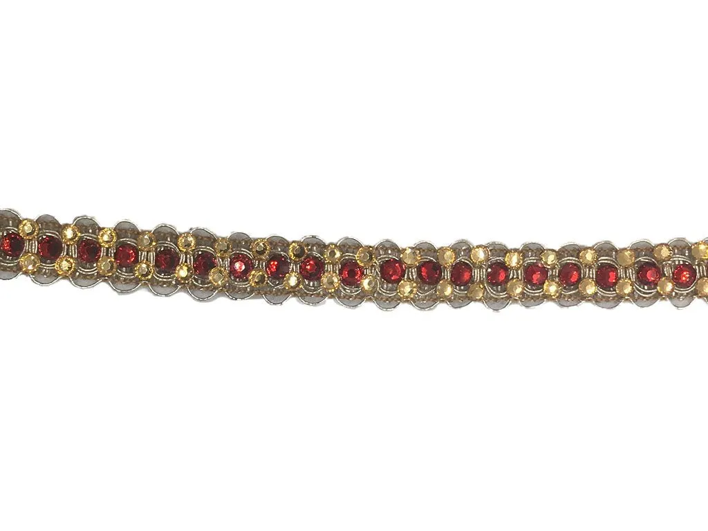 Gold Red Fancy Stone Work Embroidered Border