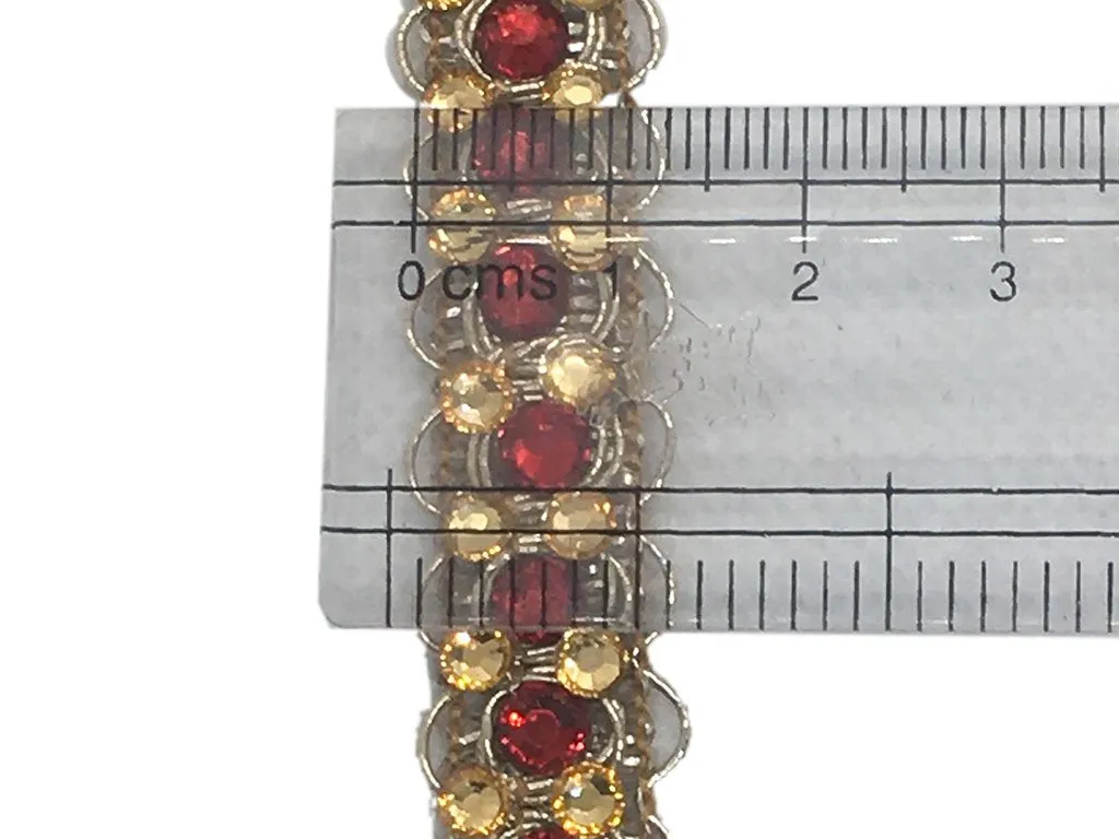 Gold Red Fancy Stone Work Embroidered Border