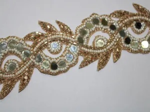 Golden Pearl and Mirror Work Embroidered Border