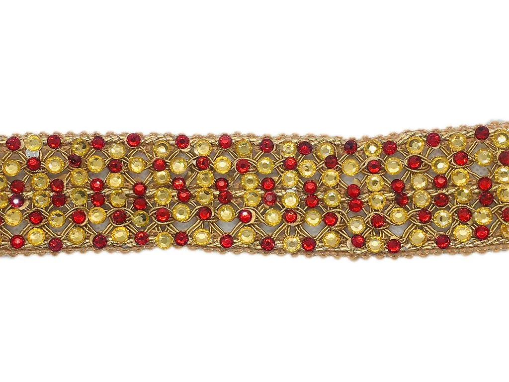 Golden Red Designer Stone Studded Embroidered Border