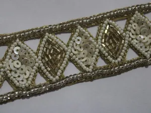 Golden White Pearl and Sequins Work Embroidered Border