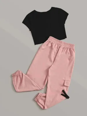 Graphic Tee And Drawstring Cargo Set