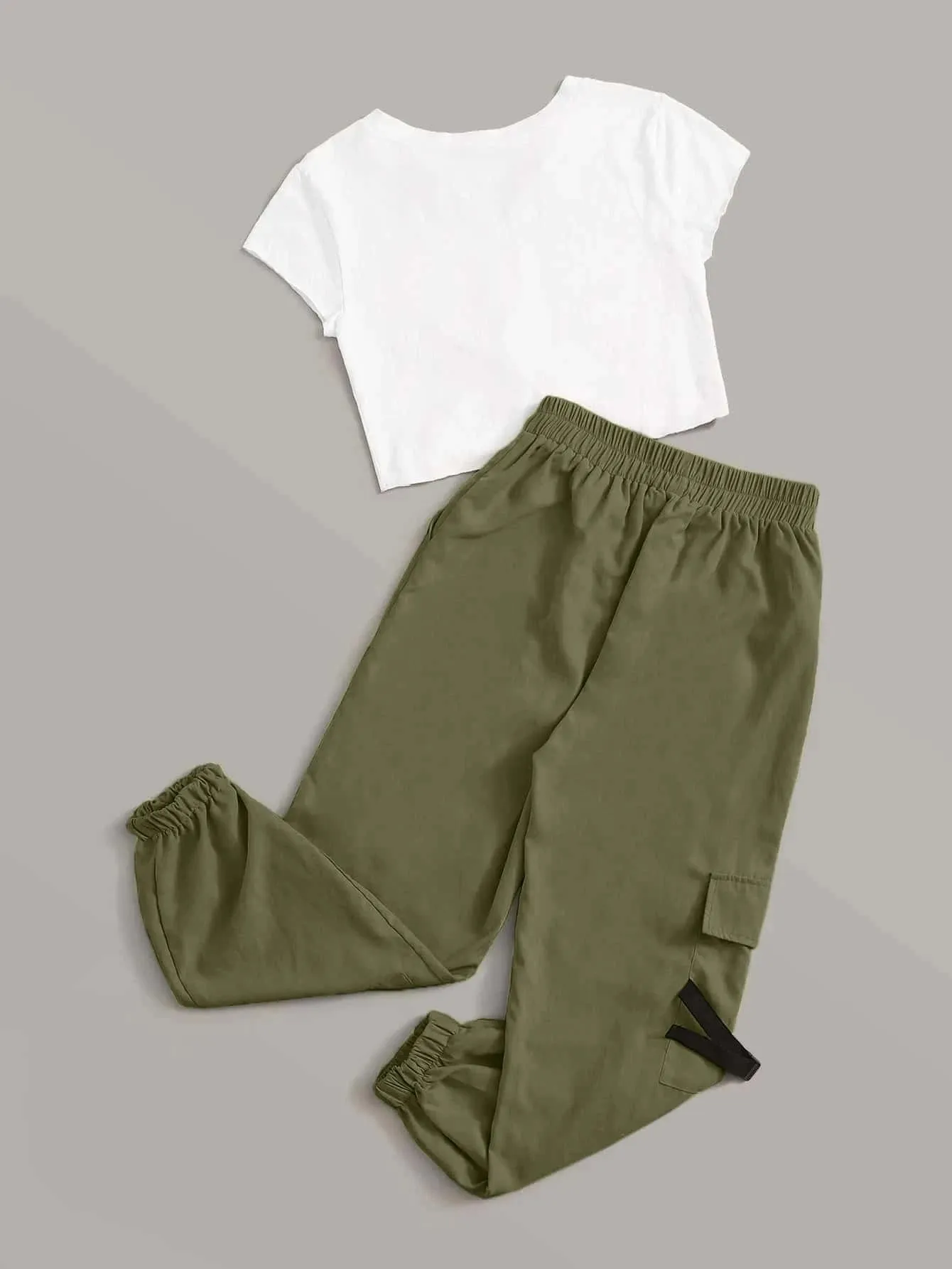 Graphic Tee And Drawstring Cargo Set