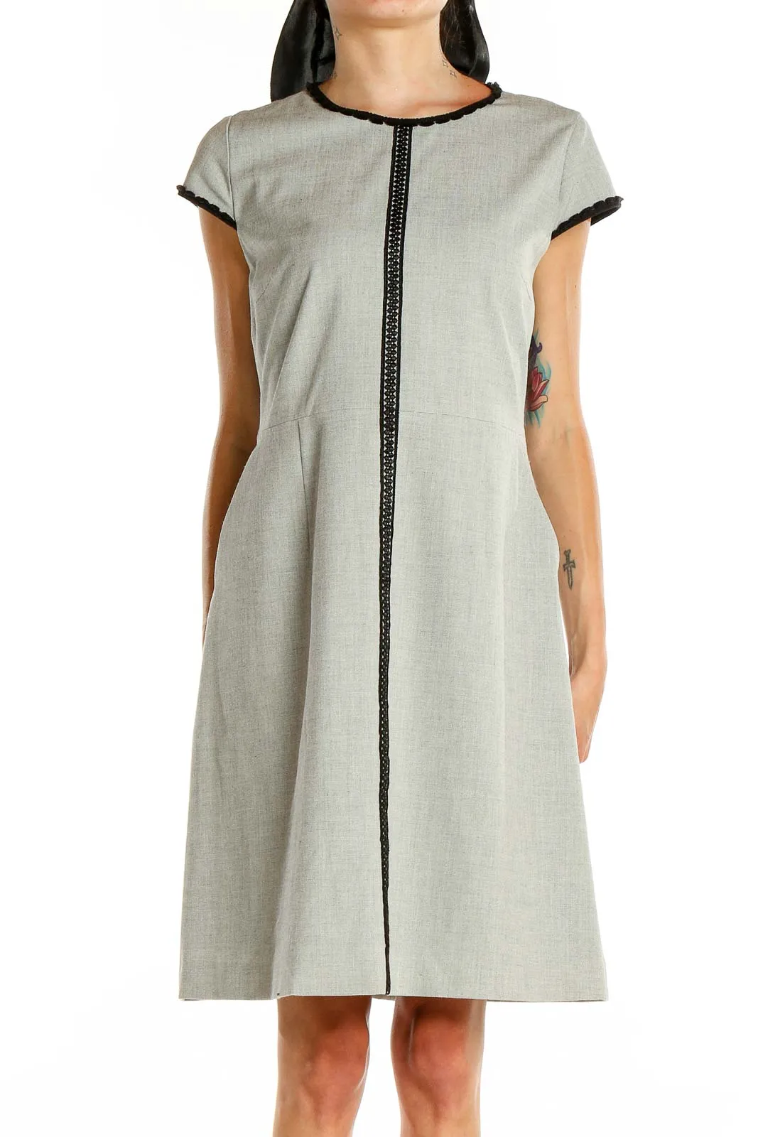 Gray Cap Sleeve A-Line Dress