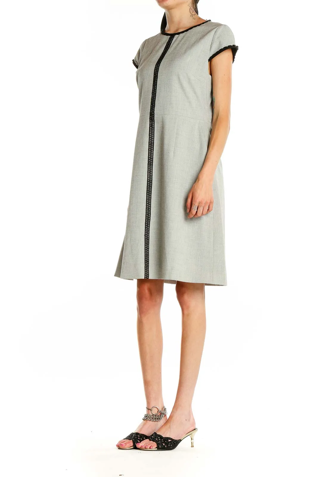 Gray Cap Sleeve A-Line Dress