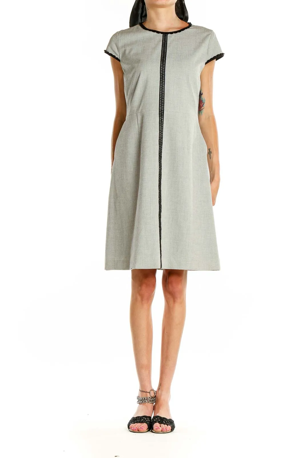 Gray Cap Sleeve A-Line Dress
