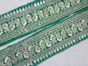 Green Fancy Zari and Sequins Work Embroidered Border