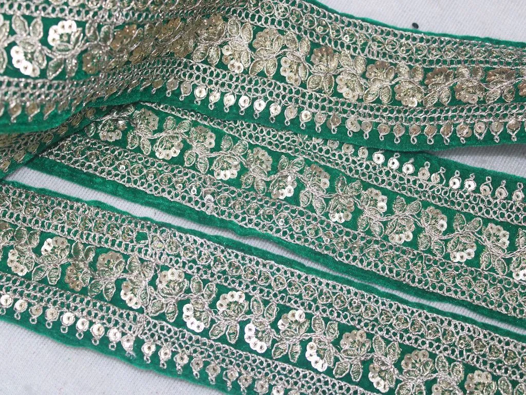 Green Fancy Zari and Sequins Work Embroidered Border