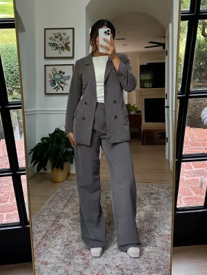 Grey Pinstripe Blazer & Trousers Set