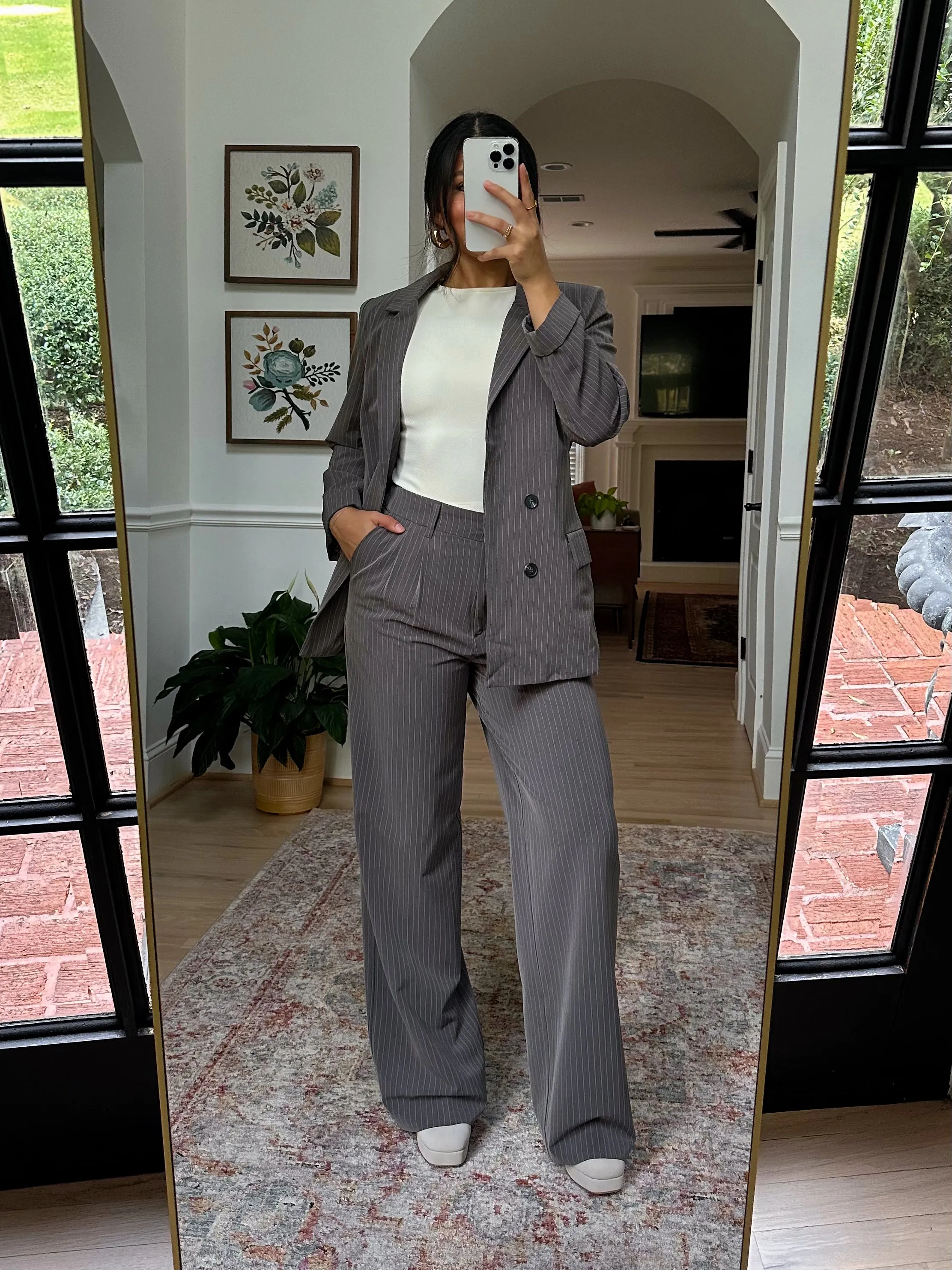 Grey Pinstripe Blazer & Trousers Set