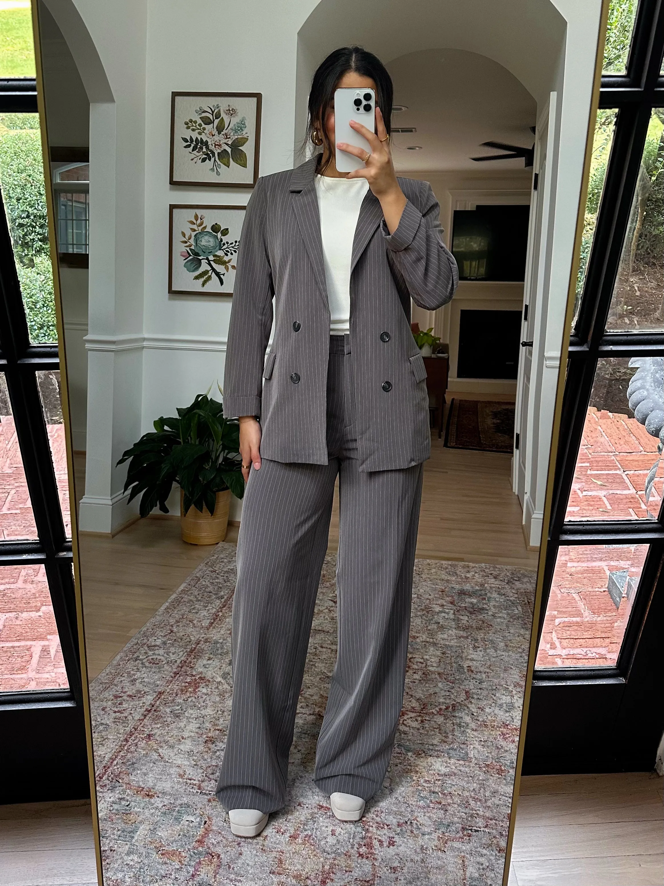 Grey Pinstripe Blazer & Trousers Set