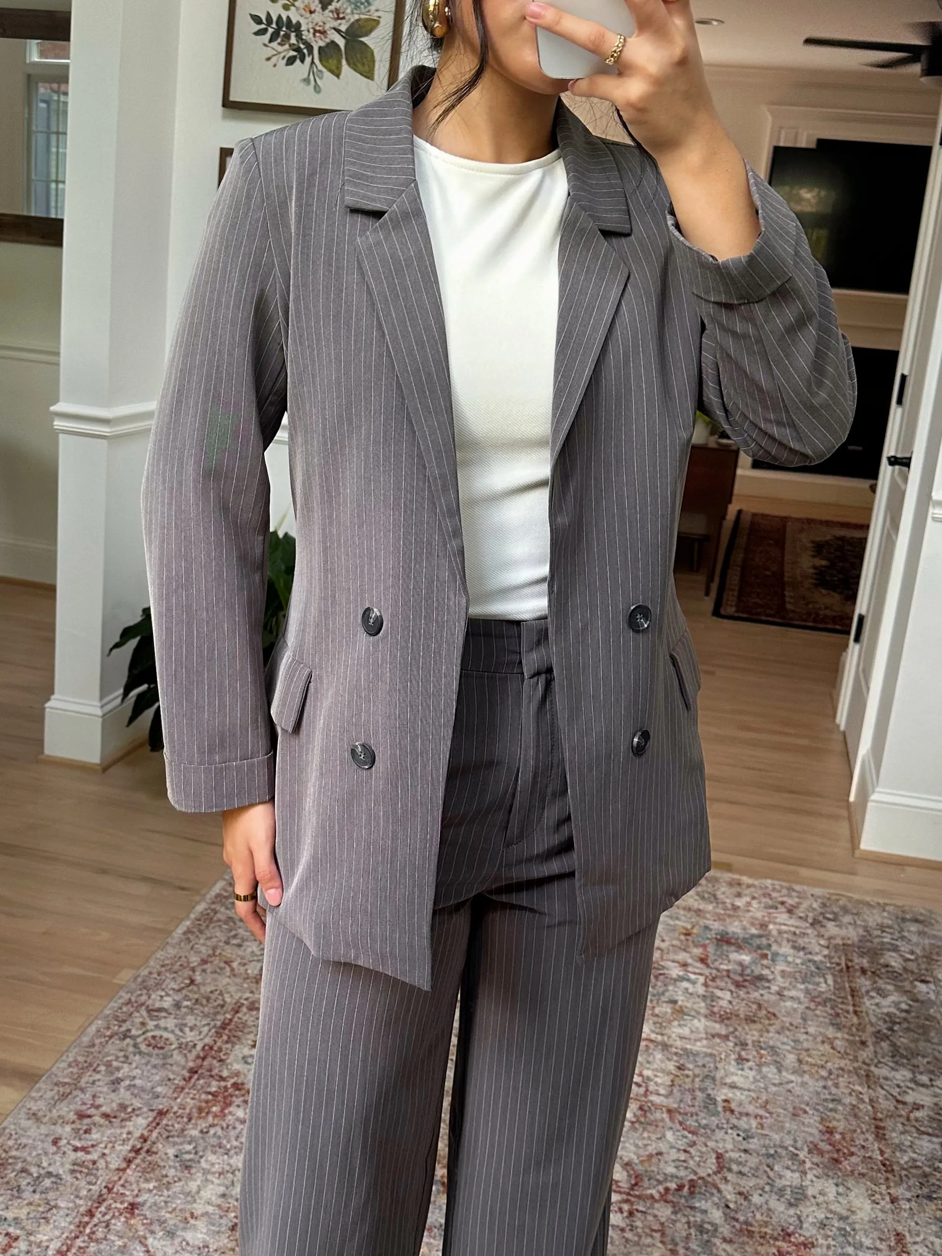 Grey Pinstripe Blazer & Trousers Set