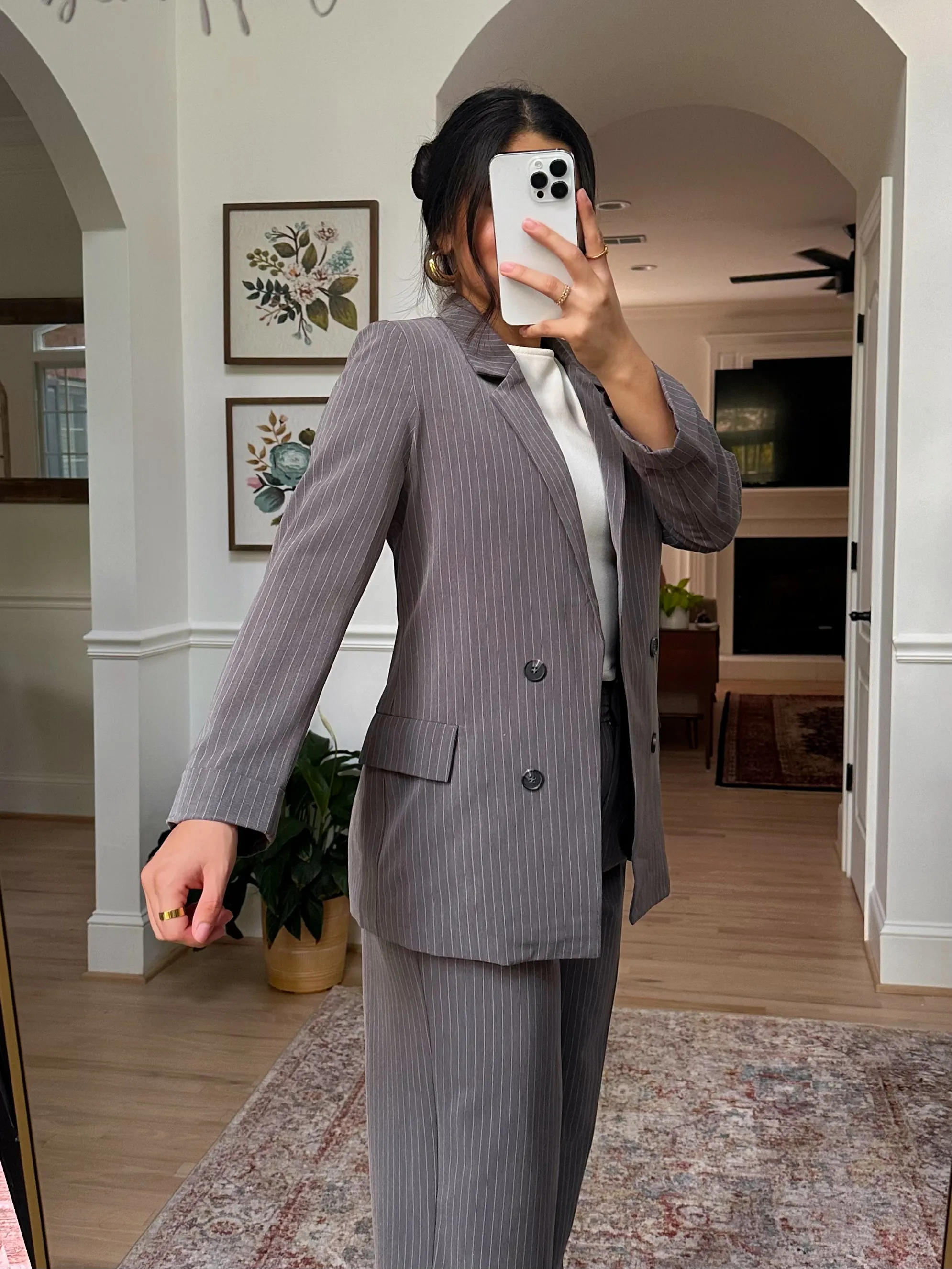 Grey Pinstripe Blazer & Trousers Set