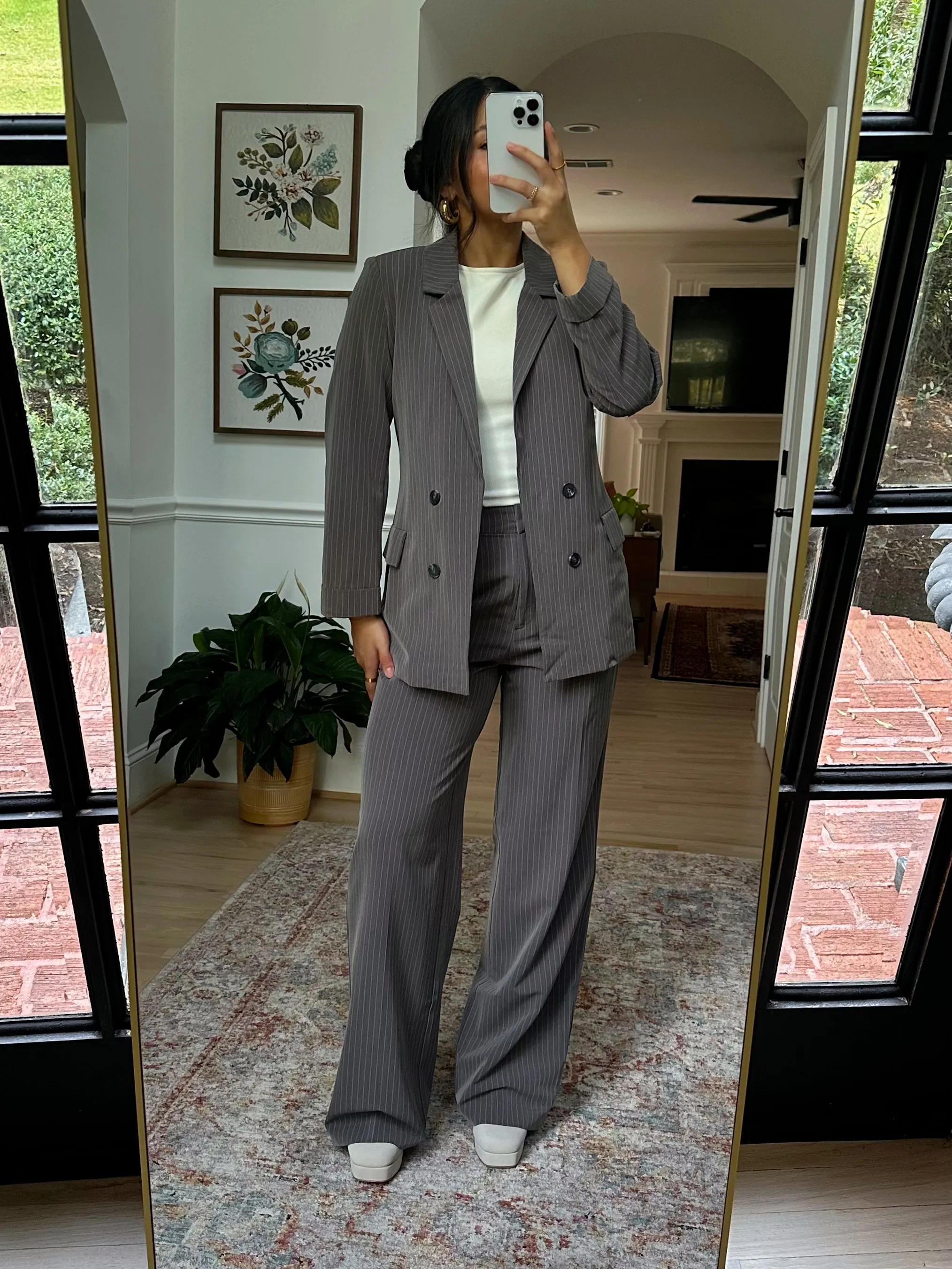 Grey Pinstripe Blazer & Trousers Set