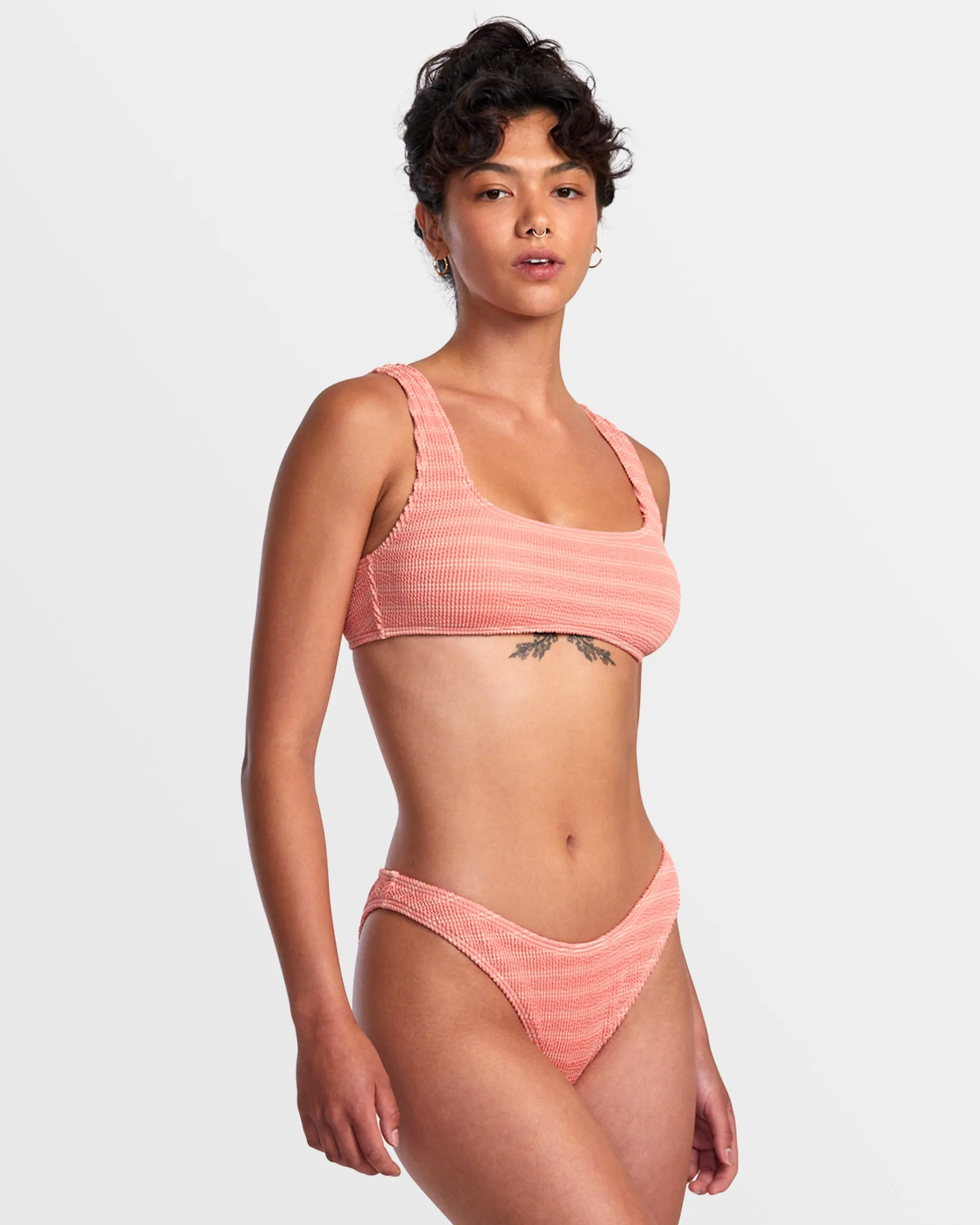 Grooves Stripe Laceback Bralette Bikini Top - Fusion Coral