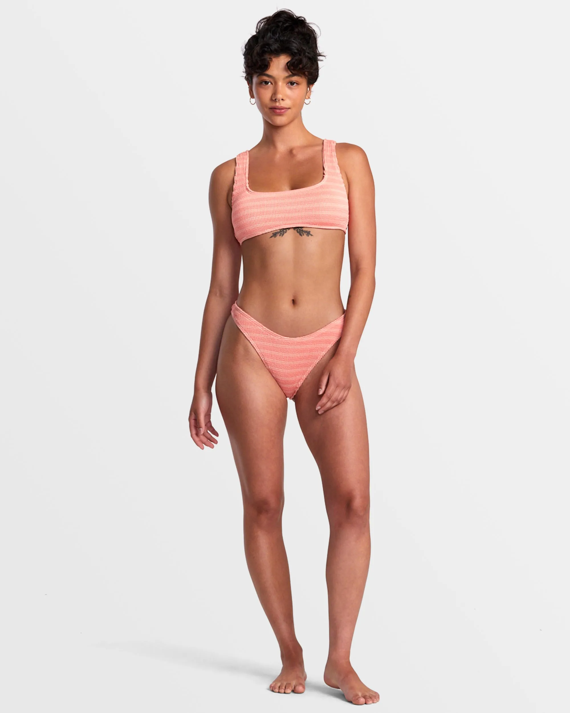 Grooves Stripe Laceback Bralette Bikini Top - Fusion Coral