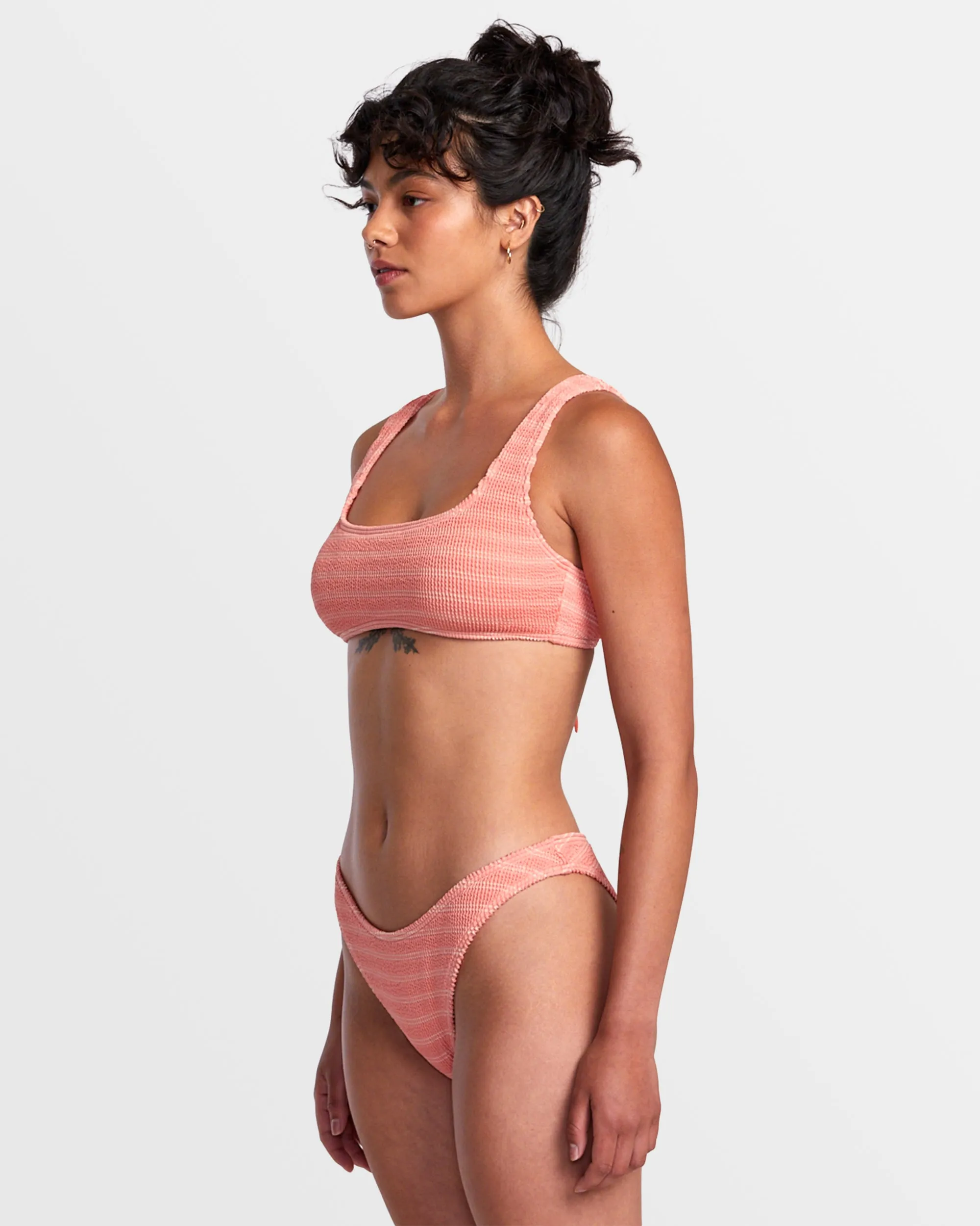 Grooves Stripe Laceback Bralette Bikini Top - Fusion Coral