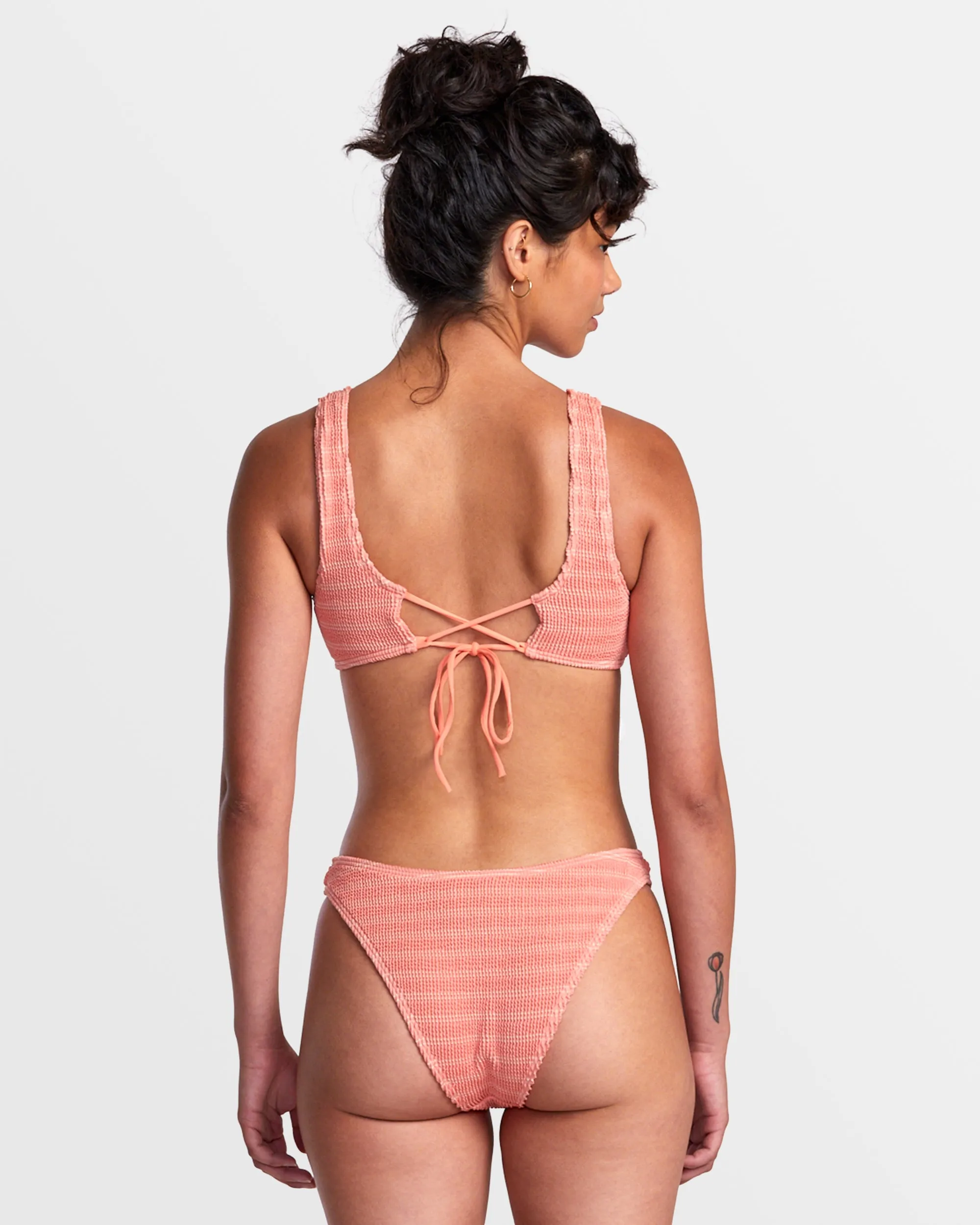Grooves Stripe Laceback Bralette Bikini Top - Fusion Coral