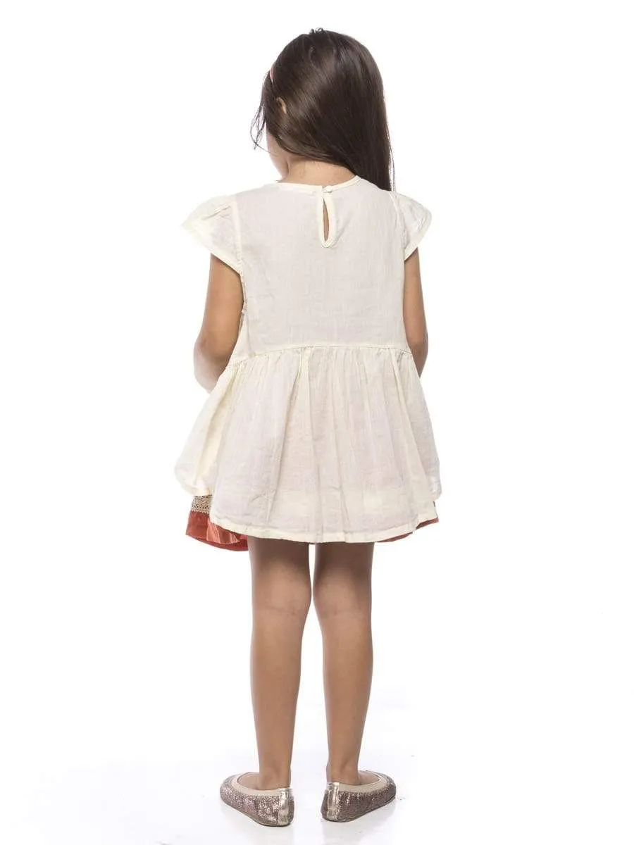 High-Low Cap Sleeve Top With Mesh Embroidery