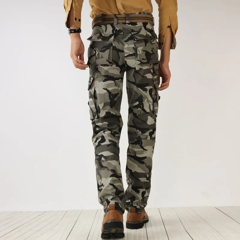 High Quality Mens Cargo Pants Camouflage Multifunctional Casual Trousers Cotton Straight Overalls Men Military Jogger Pants Men