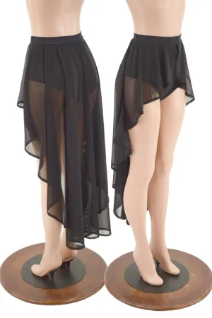 High Waist Siren Shorts with Attached Hi Lo Mesh Overskirt