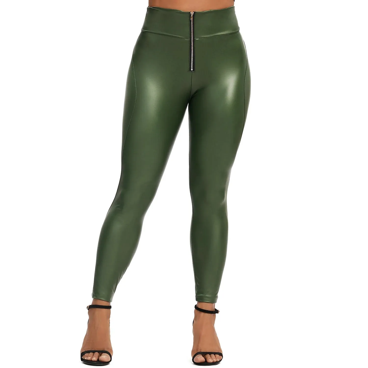 High Waist Zipper Pu Leggings For Women Black Sexy Booty Stretch Pants