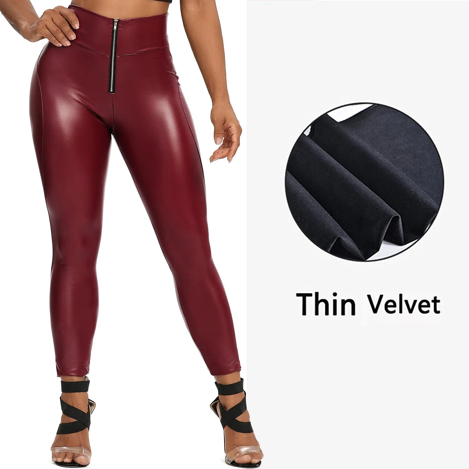 High Waist Zipper Pu Leggings For Women Black Sexy Booty Stretch Pants
