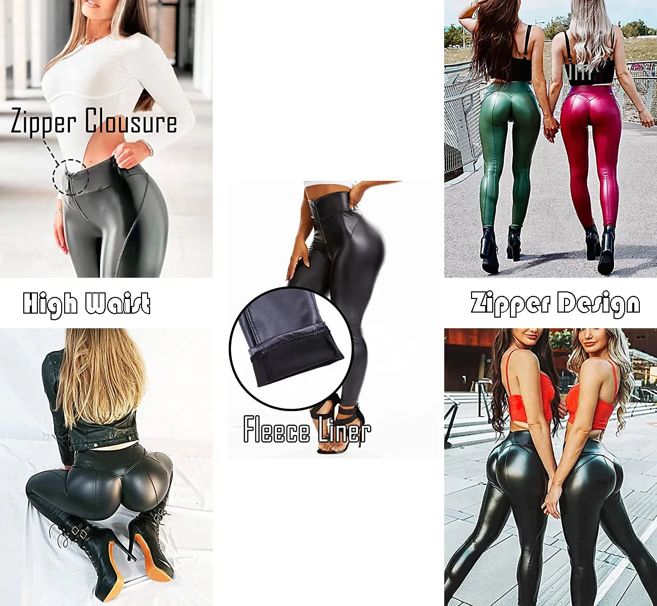 High Waist Zipper Pu Leggings For Women Black Sexy Booty Stretch Pants