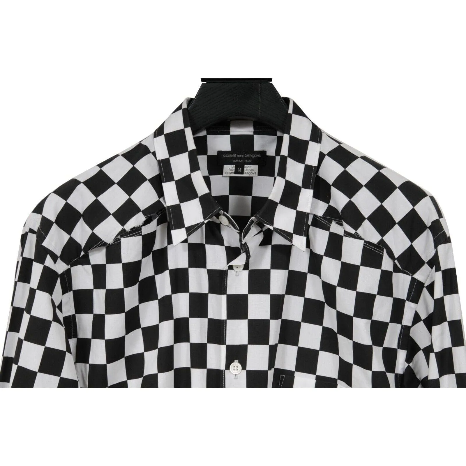 Homme Plus Mens Button Up Checkered Board Cut Out Shirt