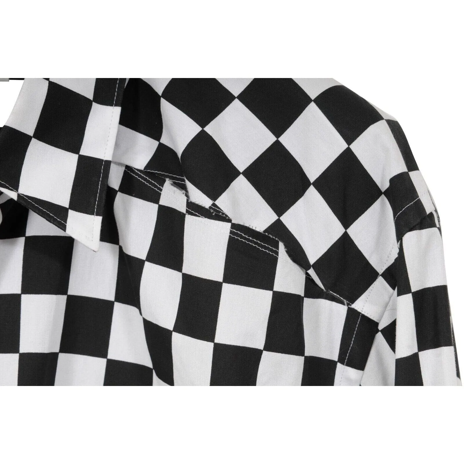 Homme Plus Mens Button Up Checkered Board Cut Out Shirt
