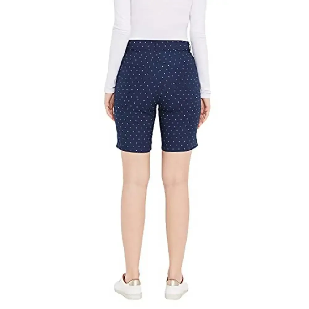 HYPERNATION Navy Blue Polka Dot Printed Cotton Lycra Women's Shorts