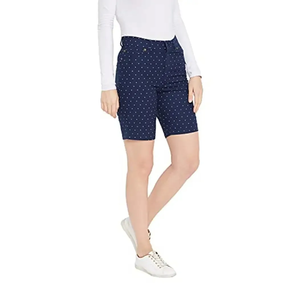 HYPERNATION Navy Blue Polka Dot Printed Cotton Lycra Women's Shorts